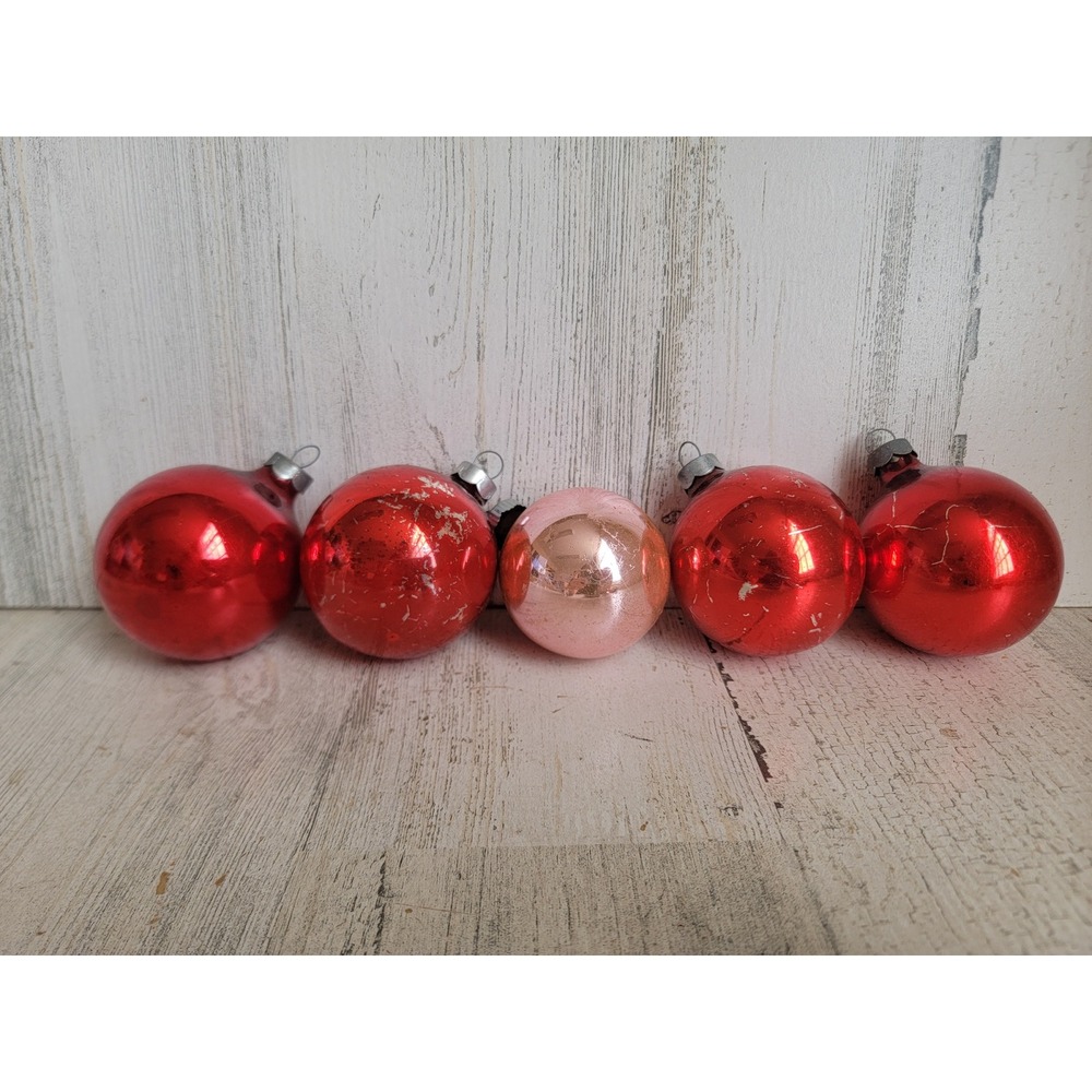 Unique pink vintage red glass ball Xmas ornament accessory set unique